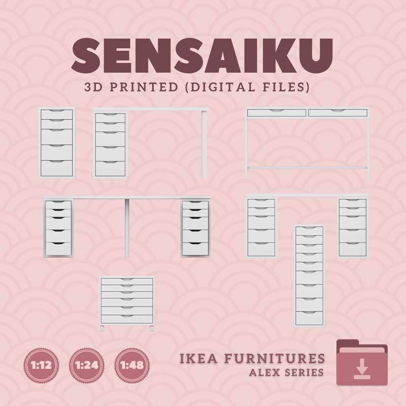 Miniature Replica ALEX Furniture Series - IKEA (1:12,24,48) - 3D Print Instant Download