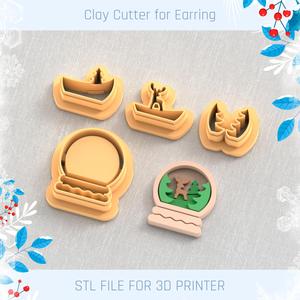 Snow Globe Deer in the Forest Christmas Polymer Clay Cutter