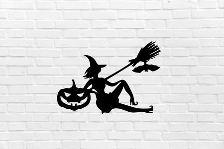 Halloween wall decoration pumpkin witch broom
