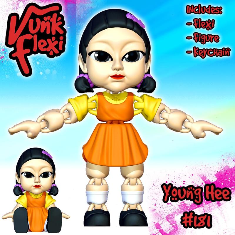Squid Game Young Hee Doll MultiColor Flexi Print-In-Place + figure & keychain
