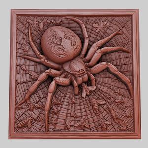 The spider eats flies caught in its web 3d printer model animal model obj stl