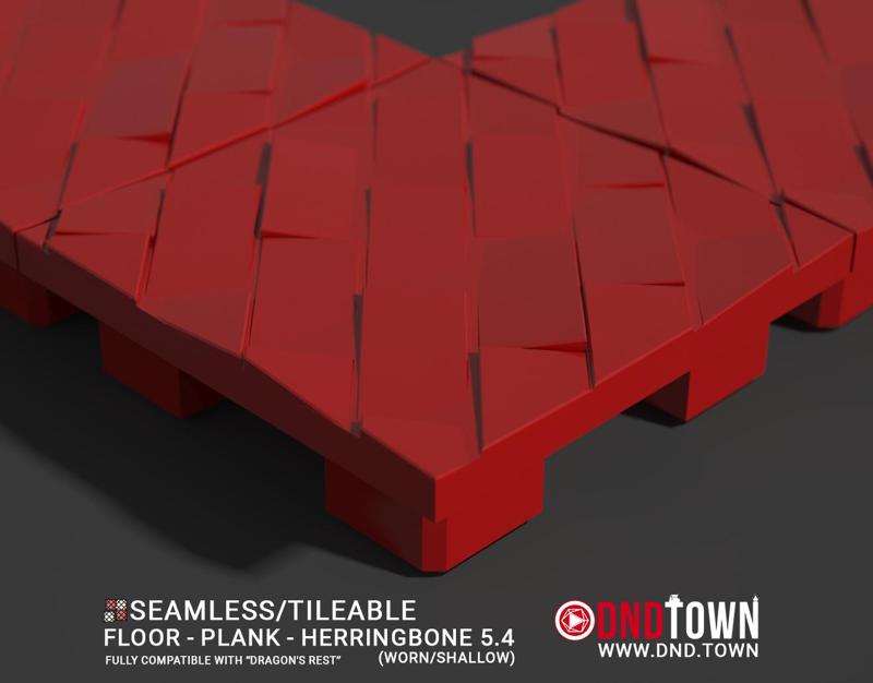 3D Modular Dungeon Tile: Floor - Plank - Herringbone 5.4 (WORN/SHALLOW) - DnD Town Minis (www.dnd.town)