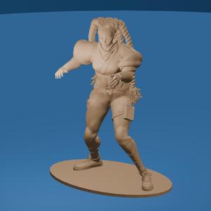 Black Female Fighter with Pigtails