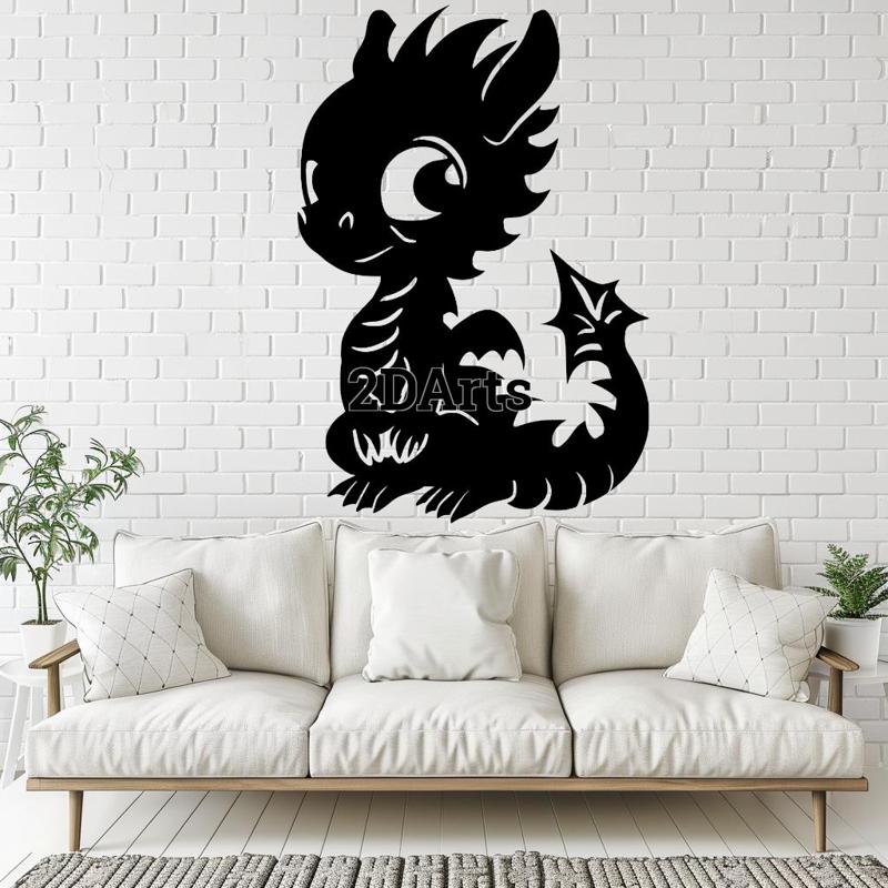 Cute Cartoon Dragon 2D Wall Art/Window Art - Digital STL & SVG File for 3D Printing or Laser Cutting