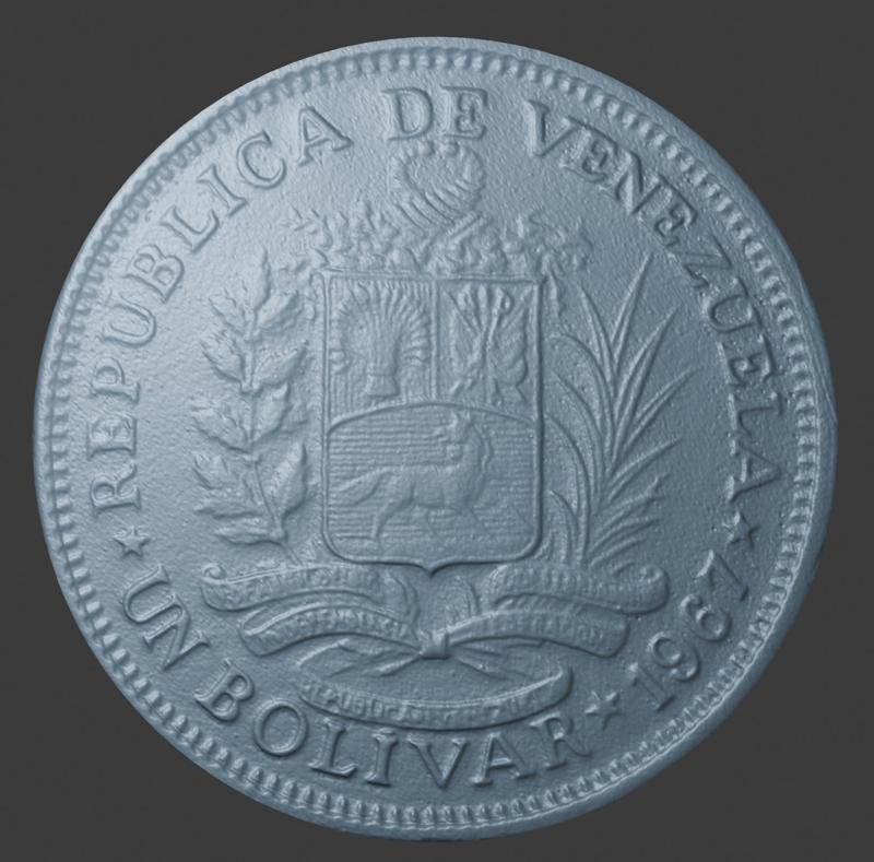 Venezuela, 2 Bolivares, Reverse Side, 3D Scan