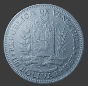 Venezuela, 2 Bolivares, Reverse Side, 3D Scan