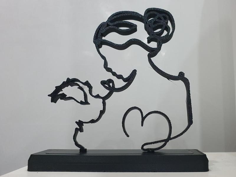 Line art woman with dog