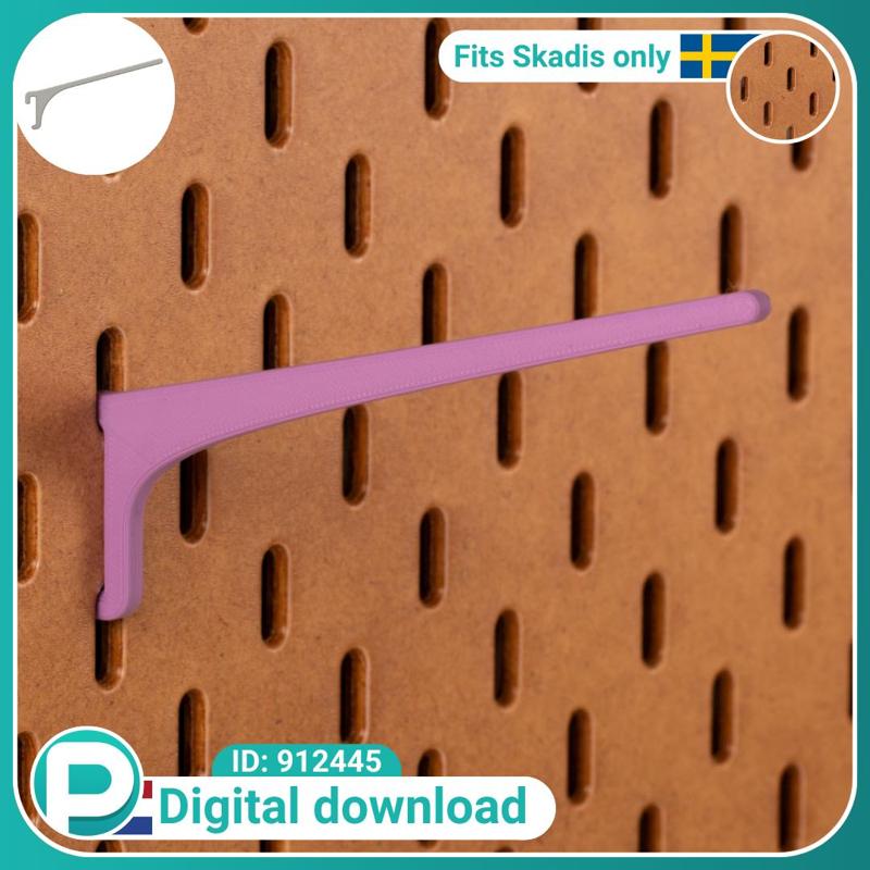 Angled hook 12cm - very strong - fits Skadis pegboard - Digital download