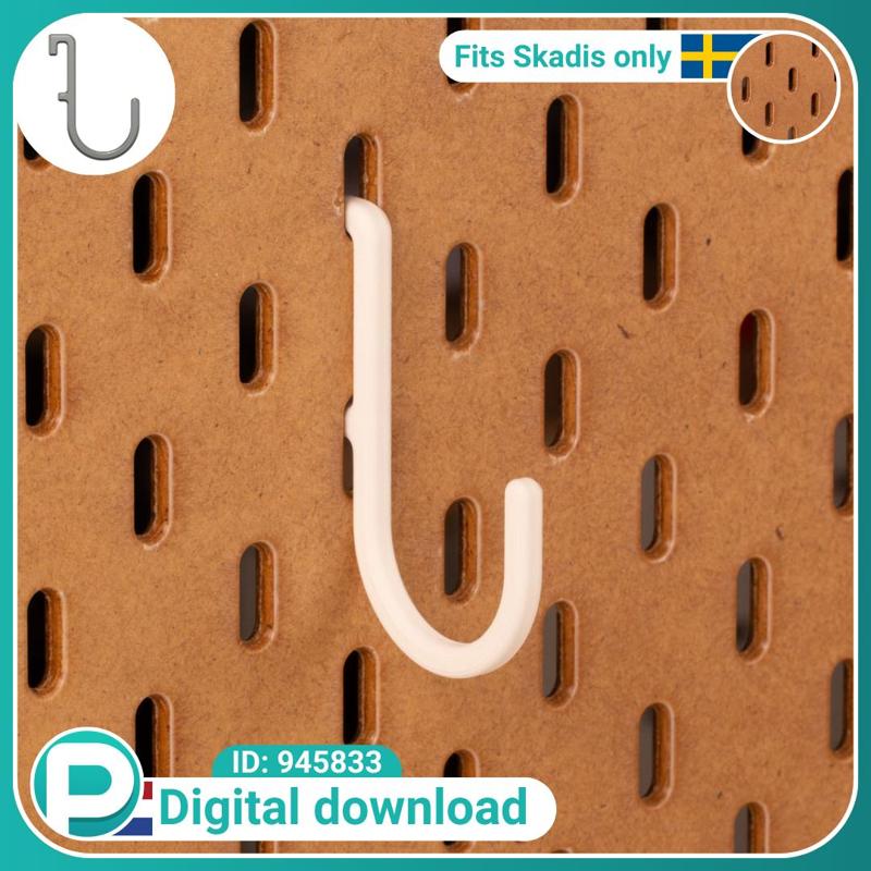 Round hook 30mm - very strong - fits Skadis pegboard - Digital download