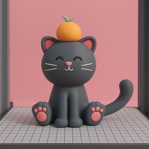 Cute Cat with Orange STL – 3D Printable Kawaii Kitty Figurine for Desk Decor or Gifts