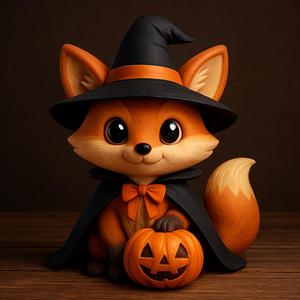 Fox in Witch Costume with Pumpkin 3D Print STL