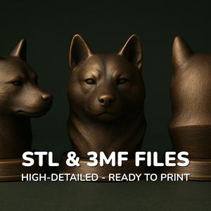 Shiba Inu Dog Bust - Dog Statue - STL 3MF - 3D Printable Dog Model - Pet Memorial