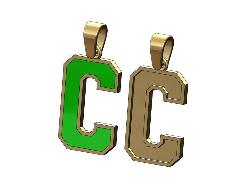 C enamel varsity letter sports letterman jersey pendant charm 3D print model