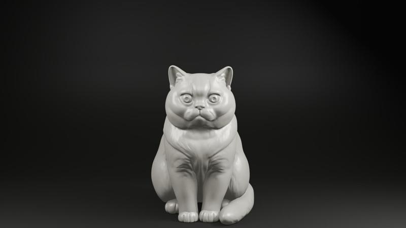 Chubby Cat Statue STL – Cute Realistic Sitting Kitty for 3D Print