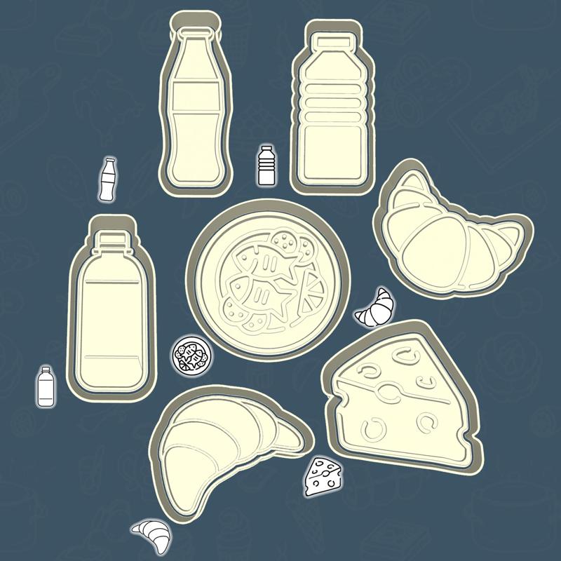 Food & drinks cookie cutters - brunch essentials set / bundle - 7 pieces