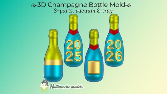 champagne bottle mold: 3-parts mold, tray and vacuum