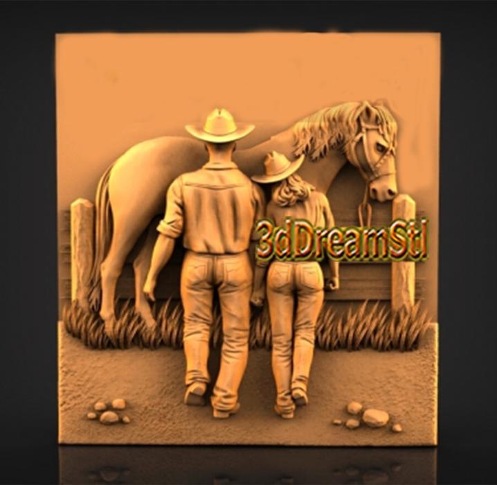 Cowboy Family STL model, CNC router engraver, artcam, Aspire, cnc files, wood, art, wall decor, CNC