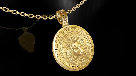 Lion Head SUN gold pendant jewelry 3D print model