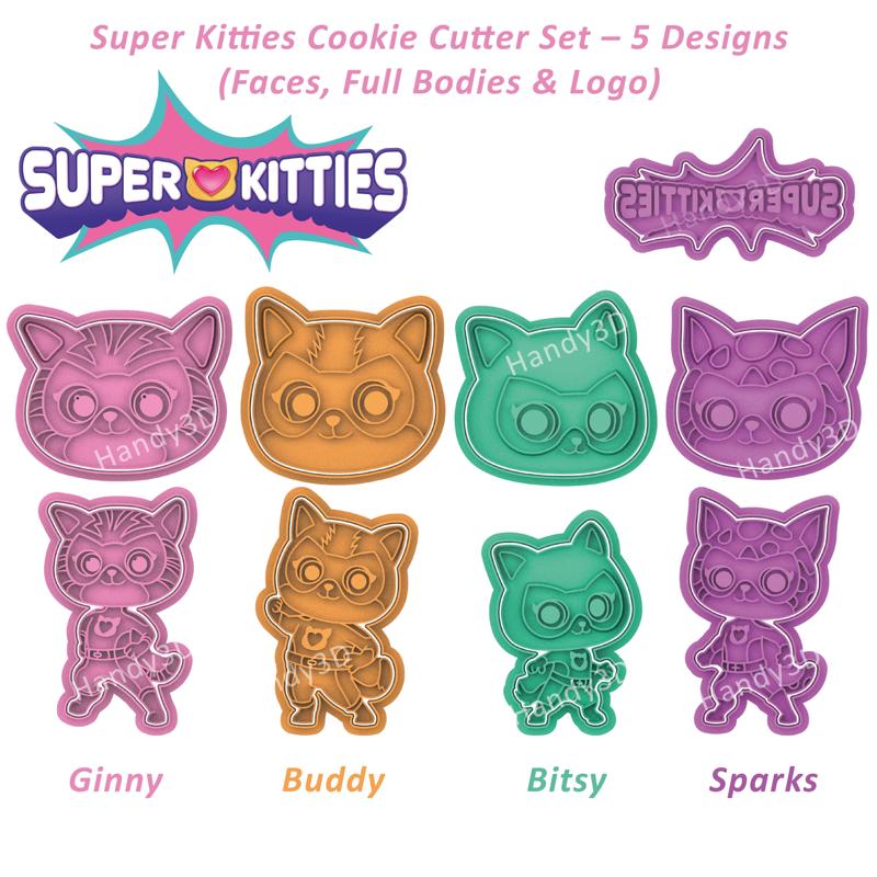 Super Kitties Cookie Cutter Set - 5 Designs (Faces, Full Bodies & Logo)