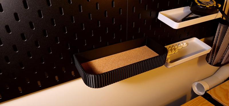 Minimalist Skadis Pegboard Tray Organizer – 220×114×40mm with Cork Inset Option