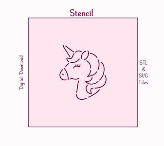 Unicorn Stencil – STL 3D Print file, SVG Cutting file. T02