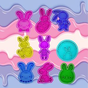 COOKIE CUTTER Bunny Cookie Cutters with Messages and Accessories set of 9