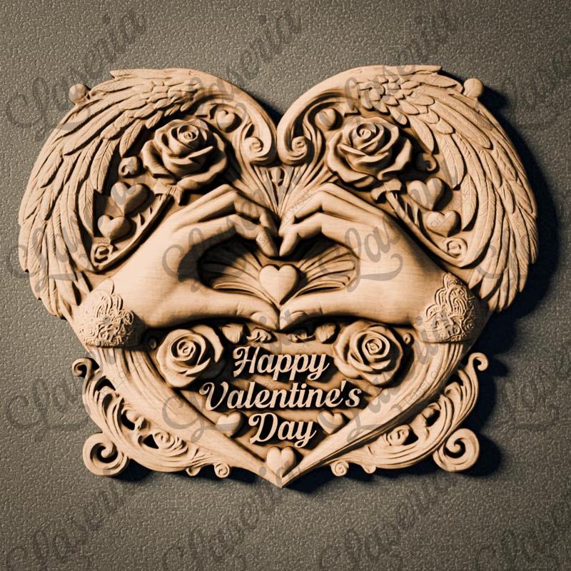 3D STL Design - Valentine's Day Heart and Roses Bas-Relief, 2 Versions | CNC Routers and 3D Printing