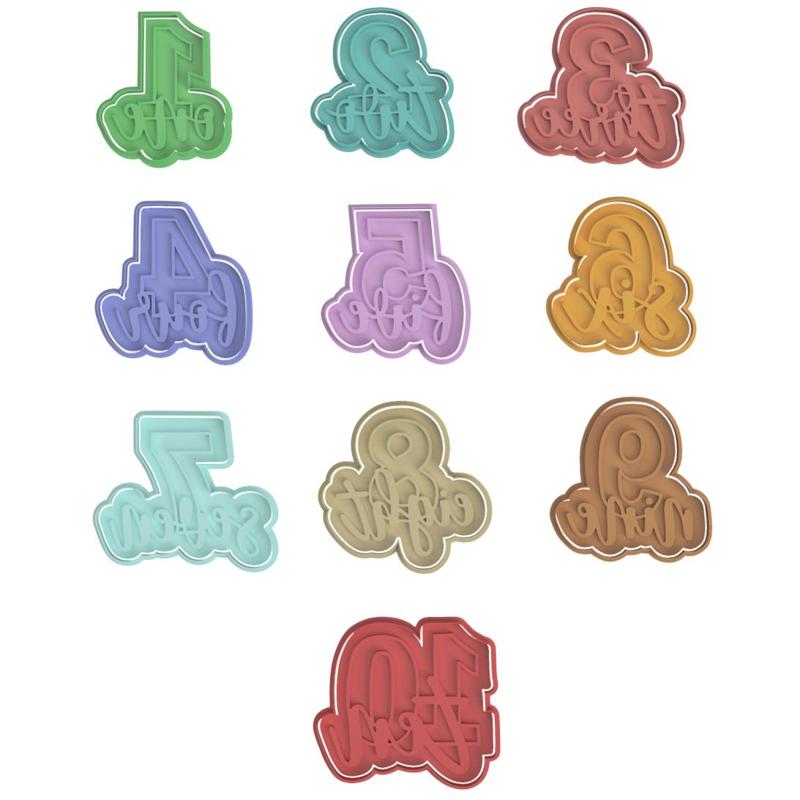 Numbers 1 to 10 Cookie Cutter Set (Embossed and Regular Set) - Commercial