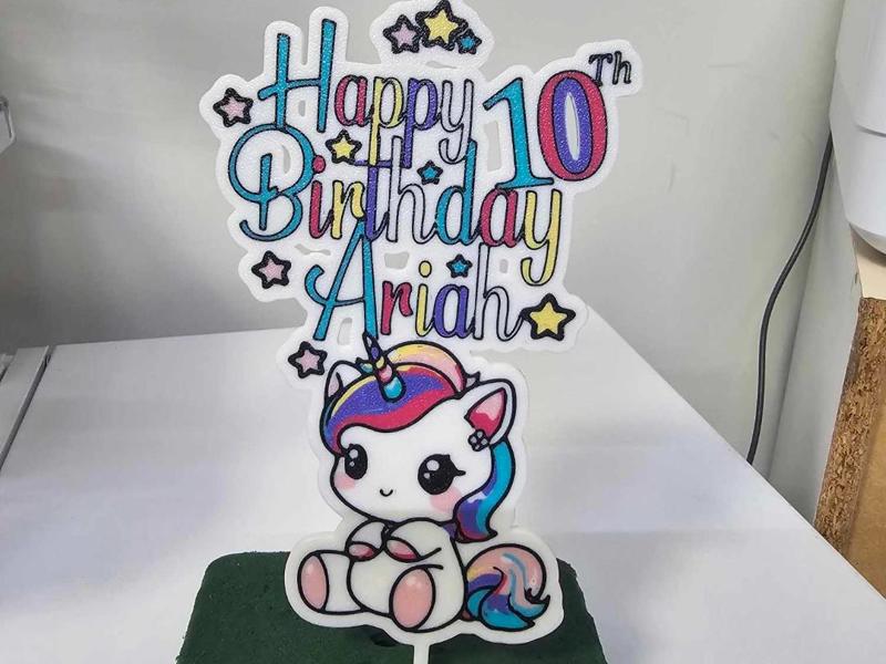 Happy 10th  Birthday Unicorn Ariah cake topper