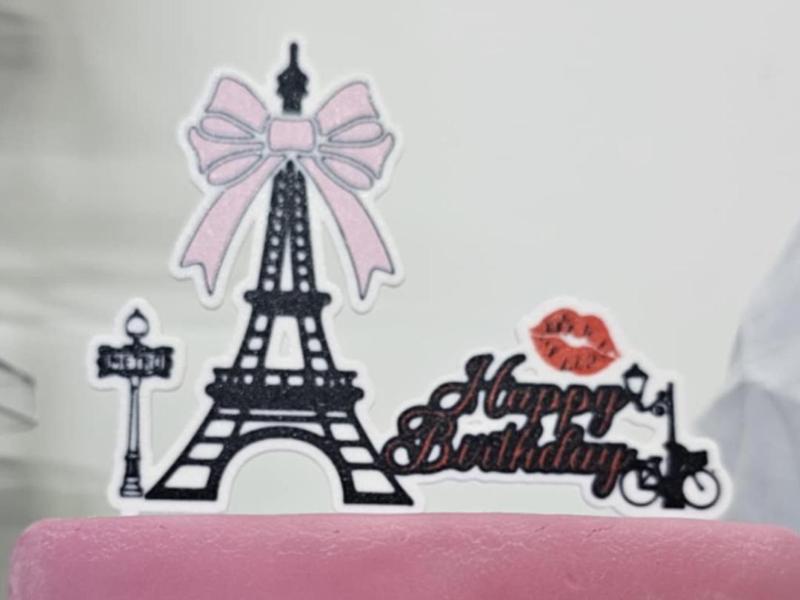 Paris Happy Birthday cake topper 
