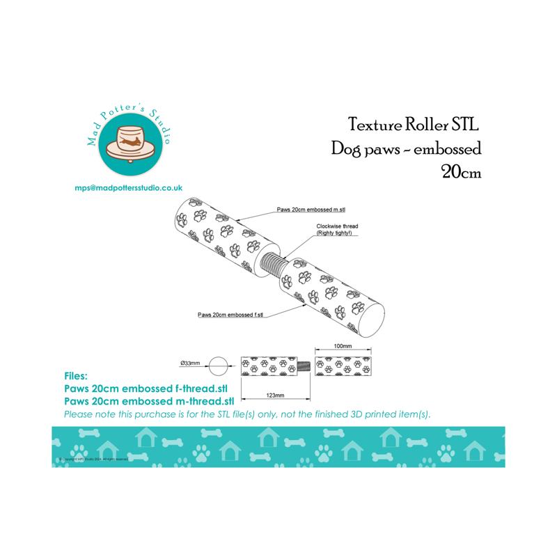 Texture Roller STL File - paws - embossed 20cm - for 3D Printing