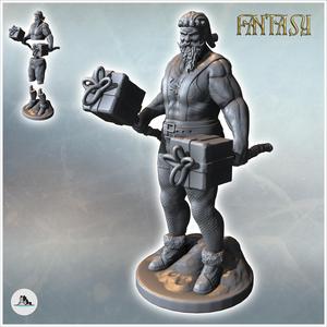 Weightlifting Santa Claus with bulging muscles and dumbbells shaped like gifts (1) - Medieval Fantasy Magic Feudal Old Archaic Saga 28mm 15mm