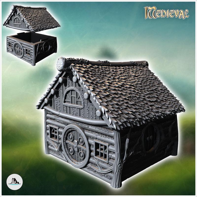 Medieval hobbit house with round door and log walls (13) - Medieval Fantasy Magic Feudal Old Archaic Saga 28mm 15mm
