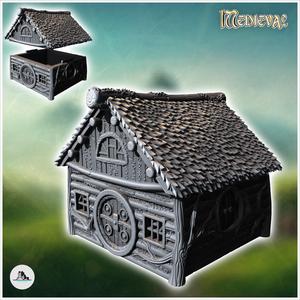 Medieval hobbit house with round door and log walls (13) - Medieval Fantasy Magic Feudal Old Archaic Saga 28mm 15mm