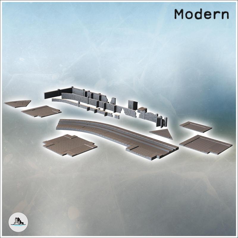 Set of modular paved roads and brick walls with a low wooden gate (3) - Modern WW2 WW1 World War Diaroma Wargaming RPG Mini Hobby
