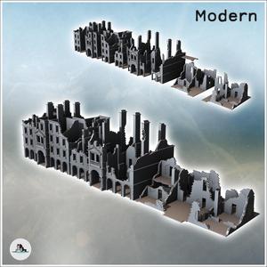 Set of Eight Modern Ruined Buildings with Chimneys (13) - Modern WW2 WW1 World War Diaroma Wargaming RPG Mini Hobby