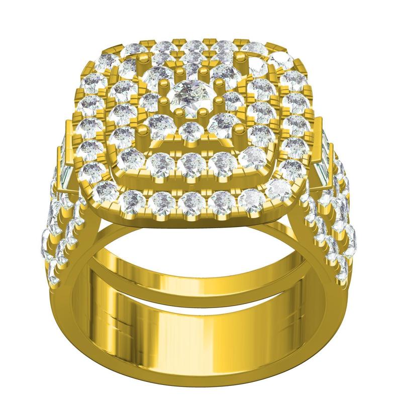 Square Shape Triple Halo Ring with Band