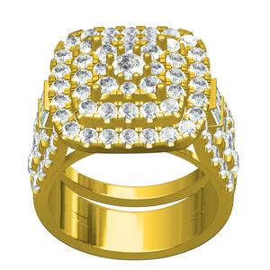 Square Shape Triple Halo Ring with Band