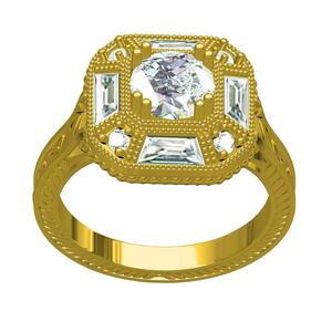 Antique Octagone Shape Filigree Engagement Ring