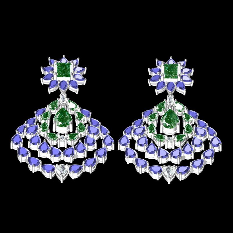Multicolor Pear and Emerald Stone Drop Earring