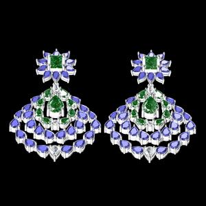 Multicolor Pear and Emerald Stone Drop Earring