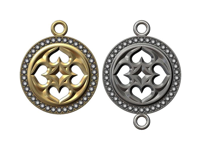 Diamond gothic heart motif pendant and bracelet charm 3D print model