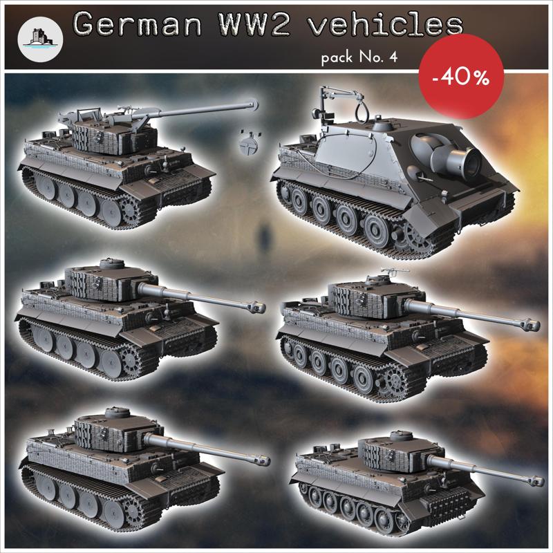 German WW2 vehicles pack No. 4 (Tiger I and variants) - Germany Eastern Western Front Normandy Stalingrad Berlin Bulge WWII