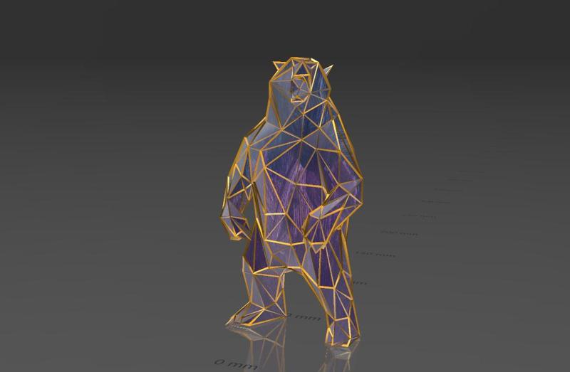Standing Shouting Bear - Low Voronoi Style - Single Spider Web - LowPoly - Perfect Design - Easy Print - Decor