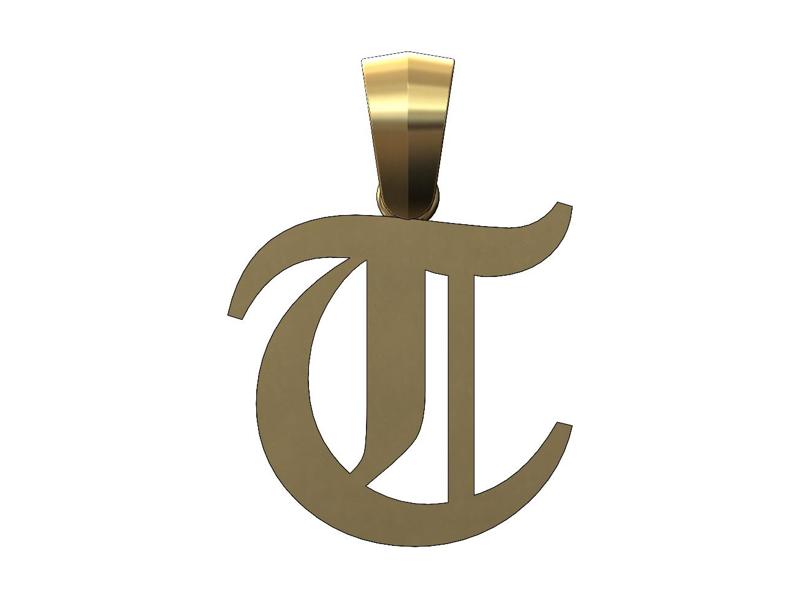 T gothic old english initial pendant charm bail 3D print model