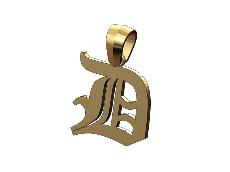 D gothic old english initial pendant charm bail 3D print model