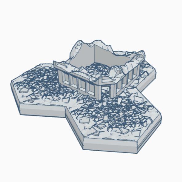 Sci-Fi Destroyed Building 23 with Hex Base SFDHB023