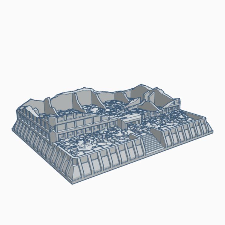 Sci-Fi Destroyed Building 51 Destroyed Hardened Building with VTOL Pad