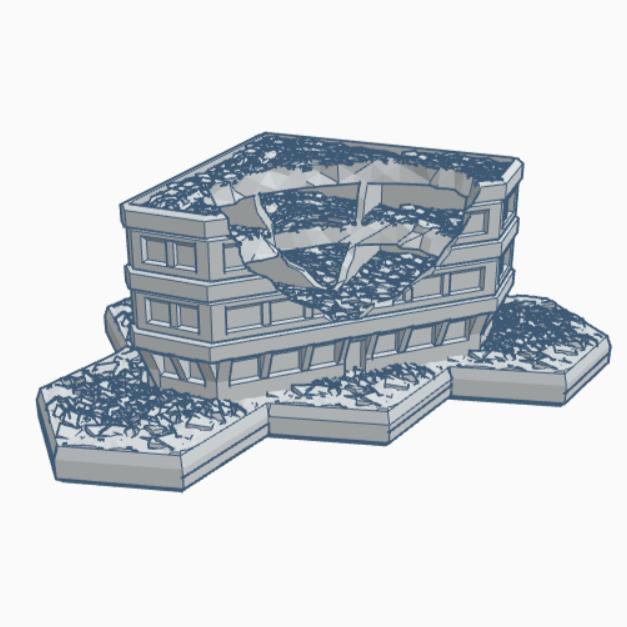 Sci-Fi Ruined Building with Hex Base SFRHB030