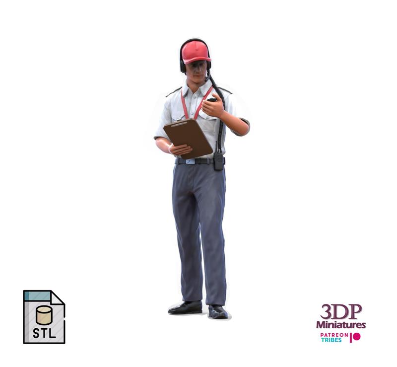 Race manager or pit member with stopwatch and clipboard 3D print model